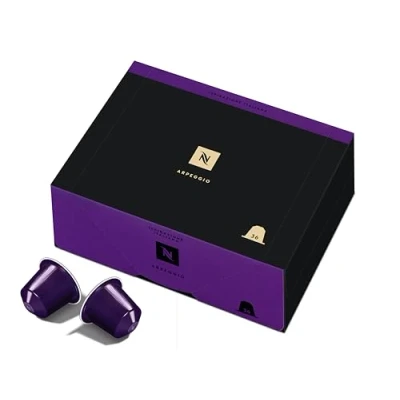 Image of Nespresso Original Coffee Pods 36 Inspiranzione Arpeggio Capsules for Machines. Make Espressos, Cappuccino and Macchiato at home. A short dark roast, intensity 9 coffee. Recyclable