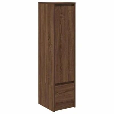 Image of vidaXL highboard brown oak storage cabinet engineered wood 29.5x34x119.5 cm versatile living room organizer with shelves, drawer &amp; configurable door for home office