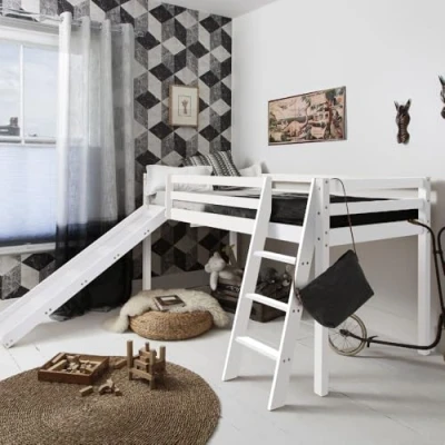 Image of Noa and Nani Moro Cabin Bed Midsleeper with Slide in Classic White