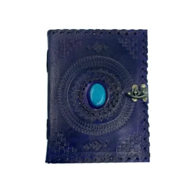 Image of OVERDOSE Purple Mundra Stone Leather Journal With Brass C Lock Handmade Unlined Paper Bound Sketchbook &amp; Notebook Drawing 5 x 7 inches 12 17 cm A6