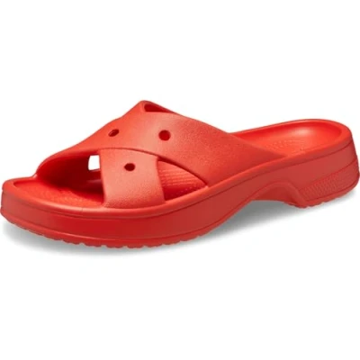 Image of Crocs Women&#039;s Cross Strap Sandals, Cherry Red, 8 UK