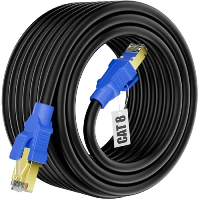 Image of Cat 8 Ethernet Cable 30m, Long Internet High Speed Wifi 40Gbps 2000Mhz Network FTP Shielded Anti Jamming Patch Waterproof RJ45 Outdoor Indoor LAN for Router