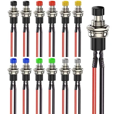 Image of Gebildet 12pcs 7mm 3V 6V 12V 24V 230V/1A Prewired Mini Momentary Push Button,SPST Nomal Open ON/OFF 2 Pin Round Button for Model Railway Hobby