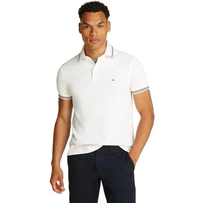 Image of Tommy Hilfiger Men Tipped Slim FIT Polo MW0MW37346 S/S Polo, White, XXL