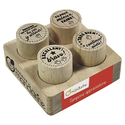 Image of Avenue Mandarine Ref CO157C Appreciation Stamps (Set of 4) Solid Quality Wooden with Positive Messages for Parents and Teachers To Add Children&#039;s Work Pack 1