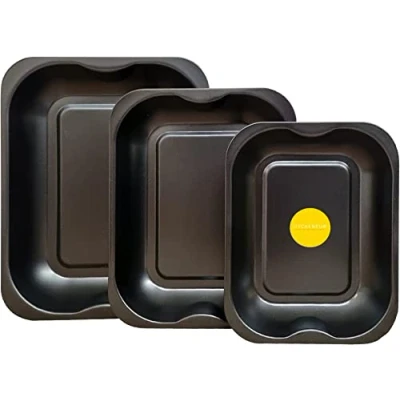 Image of 3 Pack Black Roasting Baking Tray Set Small (28cm), Medium (33cm), and Large (38cm) Tray/Pan, Non Stick, Multi Oven Trays Dishwasher Safe Easy Clean by KITCHENEUR®