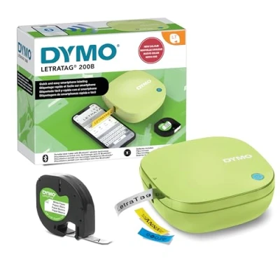 Image of Dymo LetraTag 200B Bluetooth Label Maker Compact Printer Connects Through Wireless Technology to iOS and Android Includes 1 White Paper Tape Pistachio Yellow