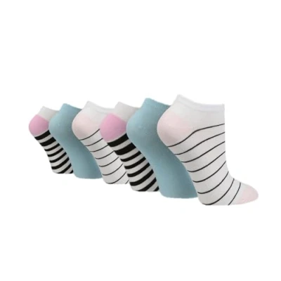 Image of SockShop 6 Pairs Wildfeet Ladies bamboo trainer socks (UK, Numeric, 4, 8, Regular, x Stripe/Plain)