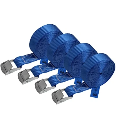 Image of Lashing Straps Tie Down Tension Belt Blue 2,5m 4m 6m Different Quantities, loadable up to 250 kg DIN EN 12195 2, 4 Pieces 2.5 cm x 6 m