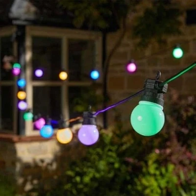 Image of Garden Mile Waterproof LED Festoon Lights Outdoor, Indoor Outdoor Globe String for Garden. Sets of 10 and 20 Sting (Party Multi Coloured, 20)