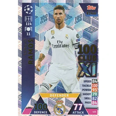 Image of MATCH ATTAX CHAMPIONS LEAGUE 18/19 SERGIO RAMOS 100 CLUB TRADING CARD REAL MADRID