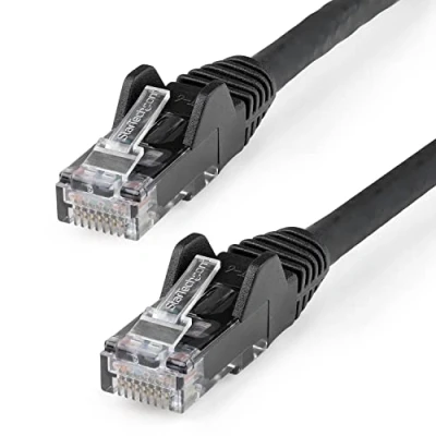 Image of StarTech.com 50cm CAT6 Ethernet Cable LSZH (Low Smoke Zero Halogen) 10 Gigabit 650MHz 100W PoE RJ45 UTP Network Patch Cord Snagless with Strain Relief Black, CAT 6, ETL Verified (N6LPATCH50CMBK)