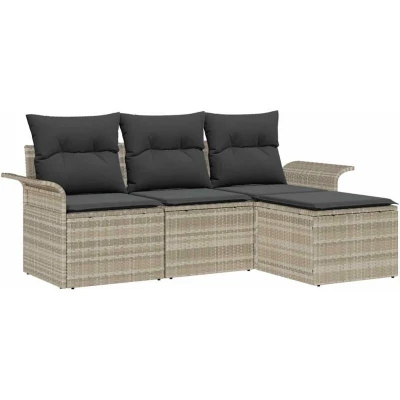 Image of vidaXL 4 Piece Garden Sofa Set with Cushions Light Grey Poly Rattan