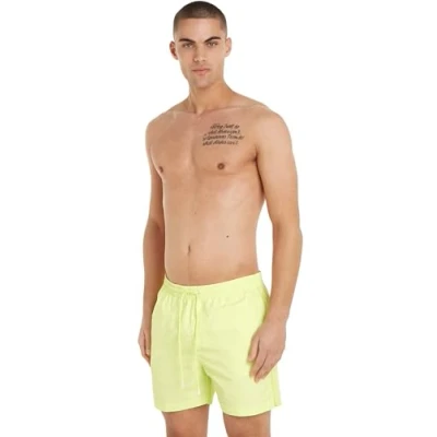Image of Calvin Klein Men Swim Trunks Medium Drawstring Mid Length, Yellow (Sunny Lime), S