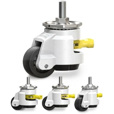 Image of HOLKIE Leveling Stem Castor Wheels Set of 4 Heavy Duty with Ratchet Handle, 1/2&quot; and M12 Screw Size Retractable Castors, Adjustable Casters for Furniture, Workbench, Machine, Total Capacity 1000KG