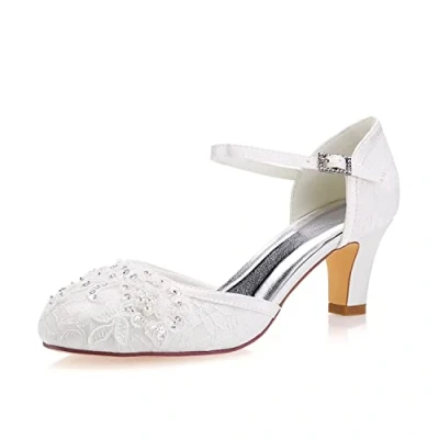 Image of Emily Bridal Wedding Shoes Women&#039;s Lace Satin Stiletto Heel Pumps Sandals (EU39/UK6, Ivory)