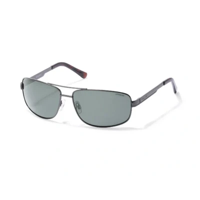 Image of Polaroid Aviator Mens Black Green Polarized Sunglasses Metal One Size
