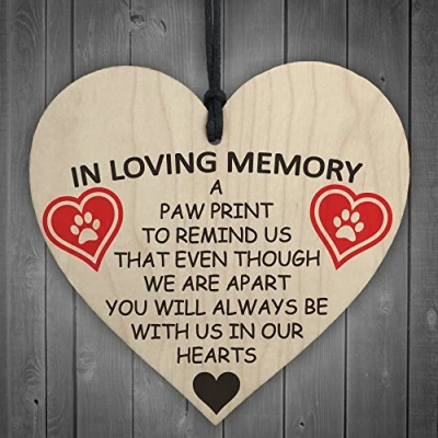 Image of RED OCEAN In Loving Memory Pet Paw Print Hanging Wooden Heart Plaque Memorial Sign