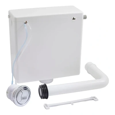 Image of Dual Flush Concealed Toilet WC Cistern Side Entry Pneumatic Chrome Round Button