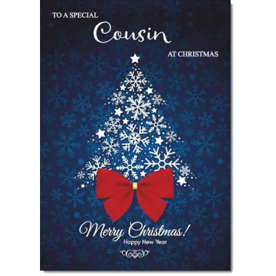 Image of doodlecards Cousin Christmas Card Blue Abstract Tree Medium Size for with Plain Envelope