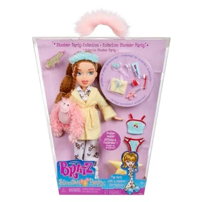 Image of Bratz Slumber Party Meygan Fashion Doll With 2 Sets of Pyjamas, Plush, and Accessories Suitable for Kids Collectors