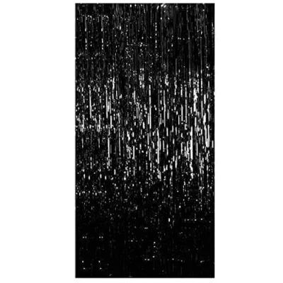 Image of Halloween Curtain Black Foil Fringe Tinsel Streamers Photo Booth Backdrop Birthday Favors Stranger Theme Party Haunted House Entrance Decorations (Black) 240cm X 100cm