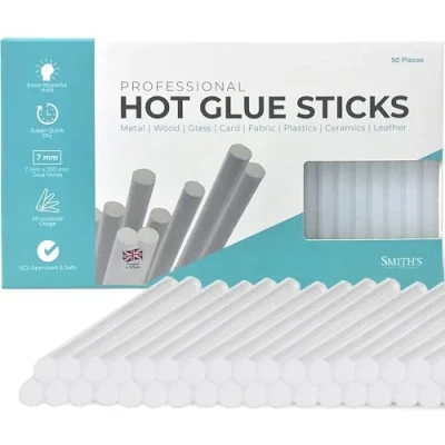 Image of Professional Hot Glue Sticks by Smith’s® 7mm x 100mm 50 Pack Grade A+ Clear Gun Refills Environmentally Safe EVA Resin RoHS Certified Fits 99.9% of Guns Perfect for Most Uses