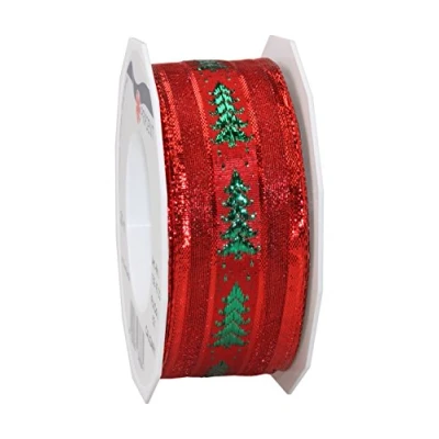 Image of Präsent&quot; Calgary Ribbon Spool, Polyester, Red/Green, 11 x 4 cm