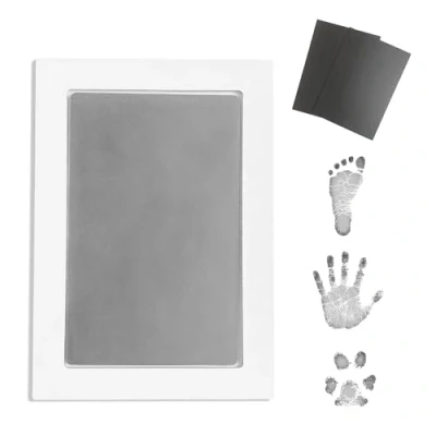 Image of Inkless Large Clean Touch Ink Pad Kit for Baby Footprint, Handprint &amp; Pet Paw Print No Mess, Safe, One Time Use, Includes 2 Cardstocks (Clean Silver)