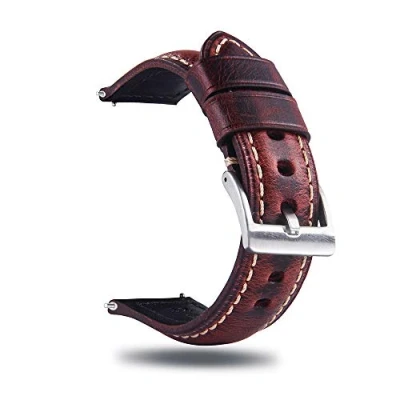 Image of Berfine 24mm Quick Release Retro Leather Watch Band, Vintage Pull up Strap, Crimson
