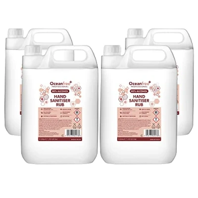 Image of 80% Alcohol Hand Sanitiser Liquid Rub 4x 5L Litre Kills 99% Bacteria, Germs Sanitizer (Pack of 4)