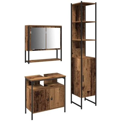 Image of vidaXL Bathroom Sink Cabinet with Built in Basin Old Wood Engineered