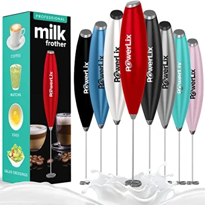 Image of PowerLix Milk Frother Handheld Battery Operated Electric Foam Maker for Coffee, Latte, Cappuccino, Hot Chocolate, Durable Mini Drink Mixer with Stainless Steel Whisk, No Stand