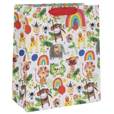 Image of Glick Luxury Gift Bag, Jungle Animal Large Celebration Bag For Children, Animals Birthday Wrap 260x315x135mm, Multi Colour
