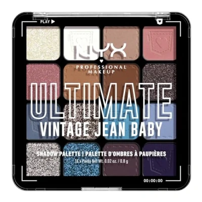 Image of NYX Professional Makeup Ultimate Shadow Palette, 16 Vibrant True To Pan Eyeshadow Shades, Metallics, Shimmers, Colours and Nudes in Pressed Pigments, Vegan, Vintage Jean Baby, 0.8 g