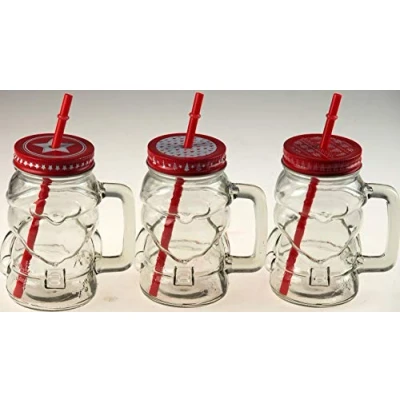 Image of BWG Set of 3 Christmas Santa Shape Mason Jars Drinking Cups With Lid And Straw