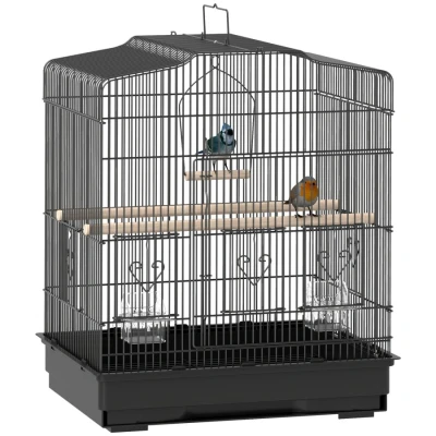 Image of PawHut Large Bird Cage with Stand, Perches, Food Bowls, Swing, Parrot for Budgie, Parakeet, Small Bird, 46.5 x 36 59cm, Black