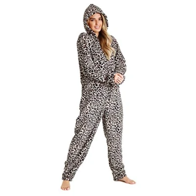Image of CityComfort Onesies for Women Soft Comfy Fleece Pyjamas Nightwear Fluffy Onesie Lounge Wear Sizes S XL (Brown, XL)