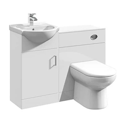 Image of VeeBath Linx 1050 Vanity Unit Furniture Set, Wash Basin Bathroom Sink, WC, BTW Toilet Pan, Soft Close Seat, Concealed Cistern White (Flat Pack)