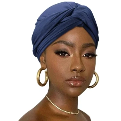 Image of DRESHOW Hair Wrap for Women Ribbed Soft Stretch Jersey Head Scarf Breathable Lightweight Turban Solid Color
