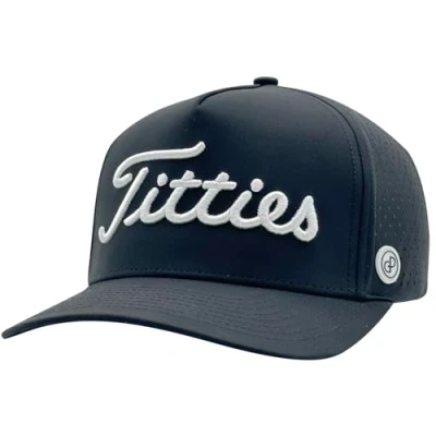 Image of Power Golf GP Performance Hat Snapback with Breathable Laserholes Original Titties Adjustable Strapback, Black, One size