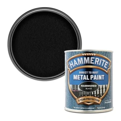 Image of Hammerite Direct to Rust Metal Paint Hammered Black Finish 750ML