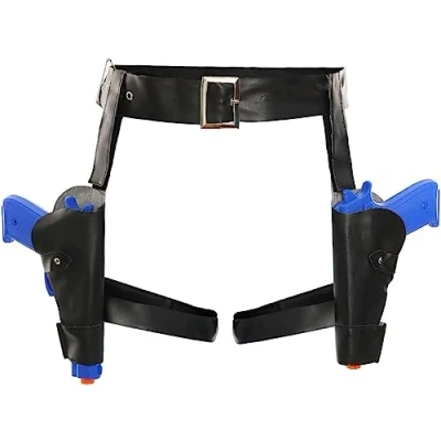 Image of Thigh Gun Holsters with Two Plastic Guns Halloween Costume Accessory Treasure Hunter Tomb Cosplay Video Game Movie Black Belt and Pistols
