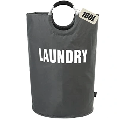 Image of DOKEHOM 160L XX Large Laundry Basket (7 Colors), Collapsible Bag, Foldable Hamper, Folding Washing Bin (Dark Grey, XXL)