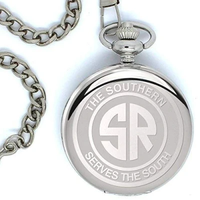 Image of Family Crests Southern Railways Engraved Full Hunter Chrome Pocket Watch (Chrome Silver)