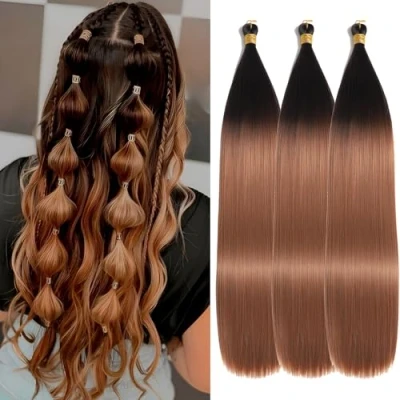 Image of Locescsoc 24 Inch Straight Hair Extensions 150g 3 Packs Bone Braiding Hair, OT4/30 Ariel Ponytail Bundles, Ombre Soft Synthetic Crochet Box Braids for Women