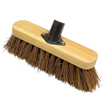 Image of 10 Garden Broom Head Only Outdoor Natural Bassine Hard Bristle with Durable Support Bracket Yard Brush Heavy Duty Stiff Sweeping (Pack of1)