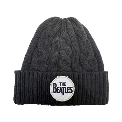 Image of The Beatles Beanie Hat Drum Band Logo Cable Knit Official Black Unisex One Size