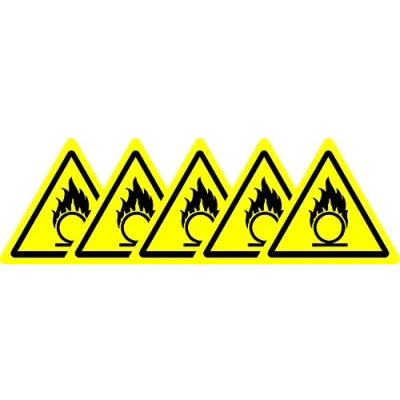 Image of ISO Safety Label Sign International Warning Oxidizing substance Symbol Self adhesive sticker 100mm Diameter (PACK OF 5 STICKERS)