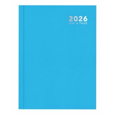 Image of 2026 A5 Day a Page Diary Full Year Hardback Casebound Planner for Home Office School &amp; Work (Bright Blue)